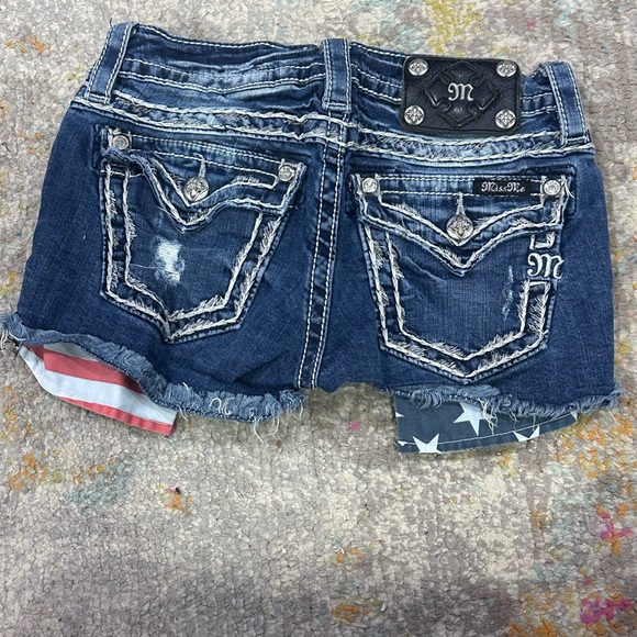 Miss Me Navy Distressed Jean Shorts with Star and Stripe Accents - Picture 3 of 4